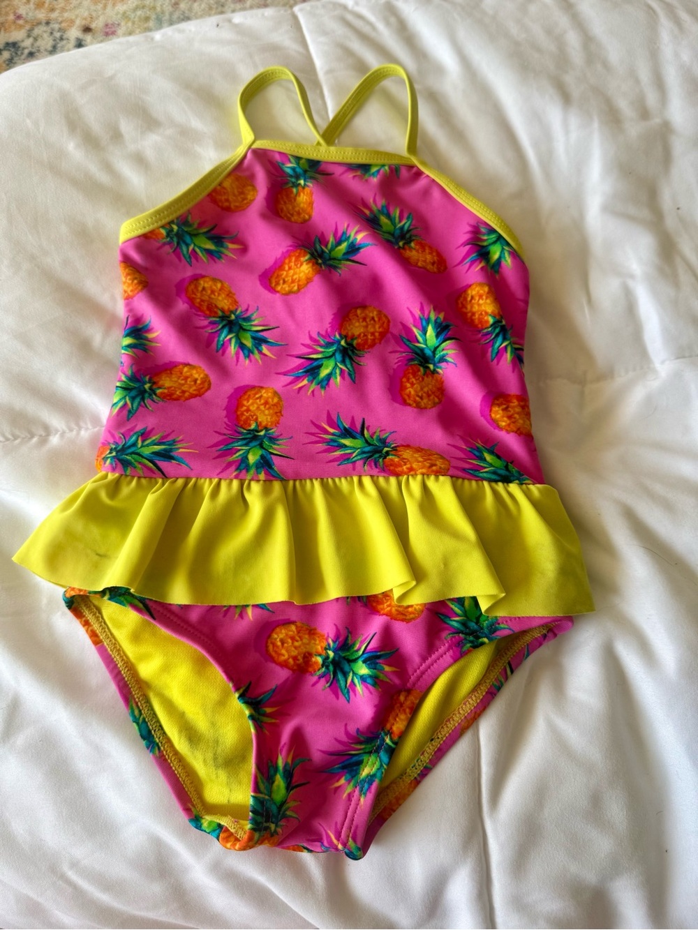 Girls' Pink Pineapple Ruffle One-Piece Swimsuit